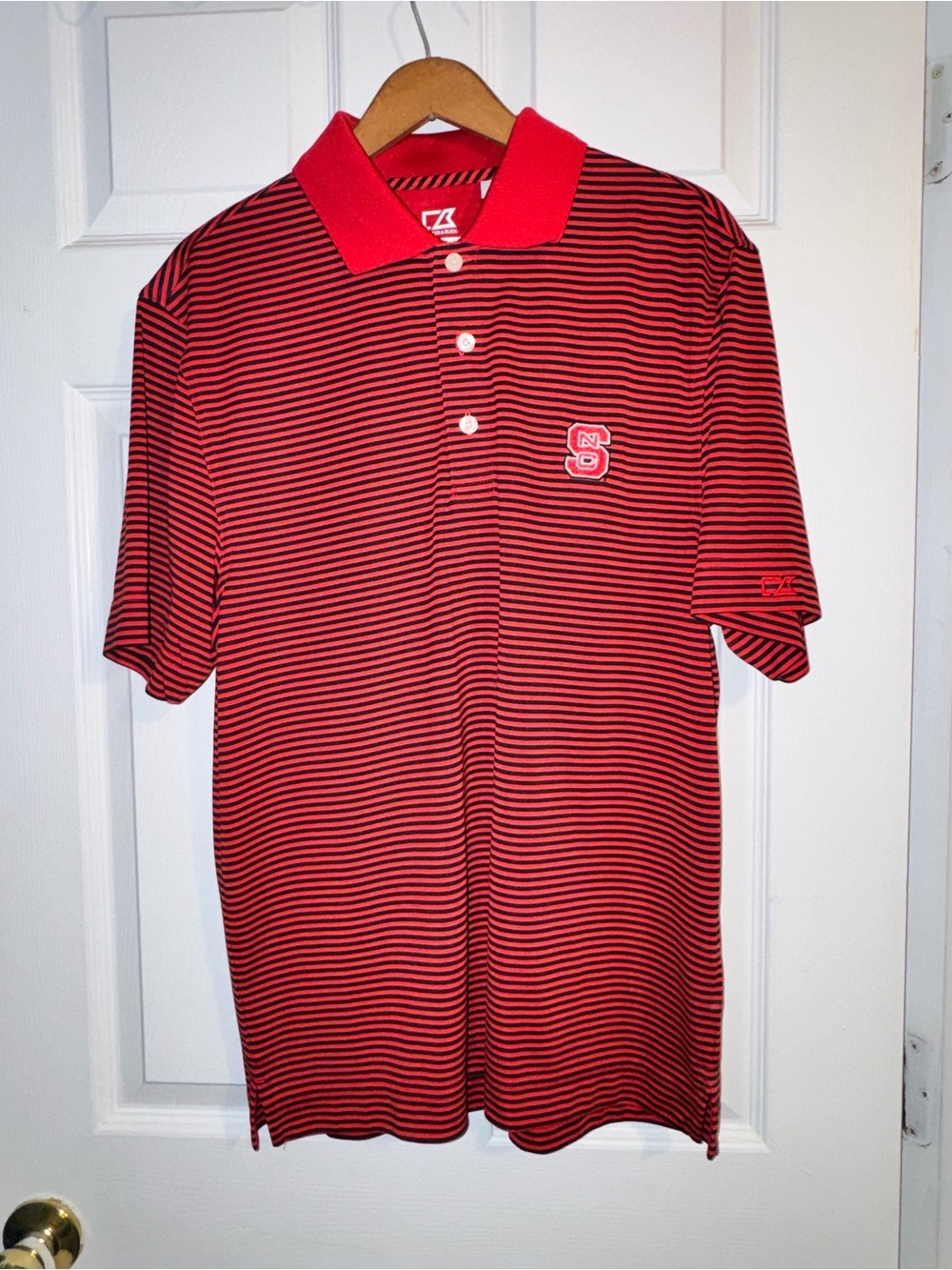 Cutter & Buck Red and Black Striped Polo with Contrast Collar